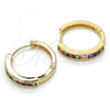 Oro Laminado Huggie Hoop, Gold Filled Style with Multicolor Cubic Zirconia, Polished, Golden Finish, 02.210.0106.1.25