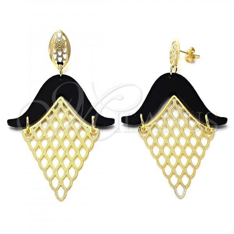 Oro Laminado Long Earring, Gold Filled Style Black Resin Finish, Golden Finish, 02.09.0103.3
