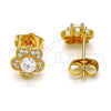 Oro Laminado Stud Earring, Gold Filled Style Flower Design, with White Micro Pave and White Cubic Zirconia, Polished, Golden Finish, 02.282.0002