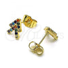 Oro Laminado Stud Earring, Gold Filled Style with Multicolor Micro Pave, Polished, Golden Finish, 02.210.0667.1