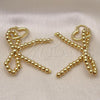 Oro Laminado Dangle Earring, Gold Filled Style Bow and Heart Design, Polished, Golden Finish, 02.341.0194.1