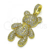 Oro Laminado Fancy Pendant, Gold Filled Style Teddy Bear and Bow Design, with White Micro Pave, Polished, Golden Finish, 05.341.0061