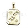 Oro Laminado Religious Pendant, Gold Filled Style Sagrado Corazon de Jesus Design, Resin Finish, Golden Finish, 05.09.0088