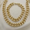 Oro Laminado Necklace and Bracelet, Gold Filled Style Concave Cuban Design, Polished, Golden Finish, 06.372.0056