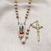 Oro Laminado Medium Rosary, Gold Filled Style Guadalupe and Crucifix Design, Diamond Cutting Finish, Tricolor, 09.411.0009.1.24
