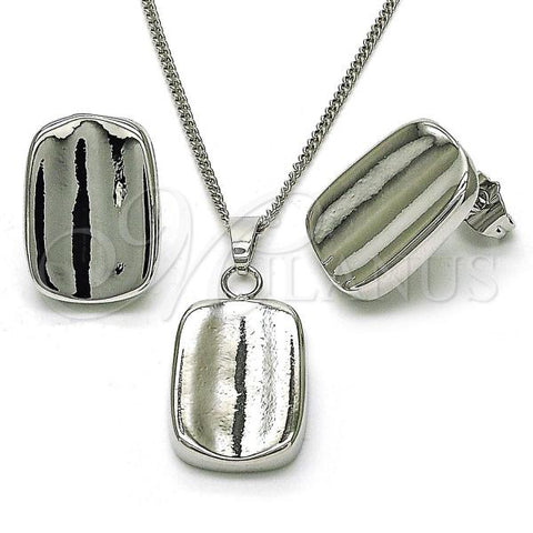 Rhodium Plated Earring and Pendant Adult Set, Chunky Design, Polished, Rhodium Finish, 10.163.0026