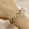 Oro Laminado Fancy Bracelet, Gold Filled Style Heart Design, with White Micro Pave, Polished, Golden Finish, 03.283.0032.08