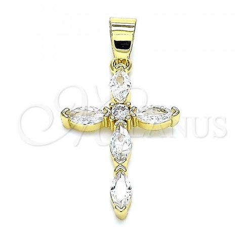 Oro Laminado Religious Pendant, Gold Filled Style Cross Design, with White Cubic Zirconia, Polished, Golden Finish, 05.102.0014