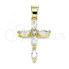 Oro Laminado Religious Pendant, Gold Filled Style Cross Design, with White Cubic Zirconia, Polished, Golden Finish, 05.102.0014