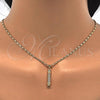 Oro Laminado Earring and Pendant Adult Set, Gold Filled Style with White Crystal, Polished, Golden Finish, 10.156.0152