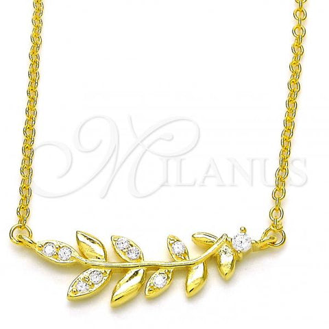 Sterling Silver Pendant Necklace, Leaf Design, with White Cubic Zirconia, Polished, Golden Finish, 04.336.0092.2.16