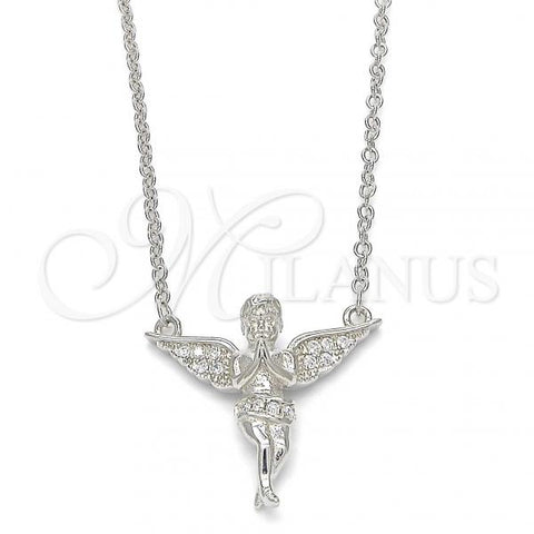 Sterling Silver Pendant Necklace, Angel Design, with White Micro Pave, Polished, Rhodium Finish, 04.336.0012.16