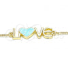 Oro Laminado Pendant Necklace, Gold Filled Style Nameplate and Love Design, Turquoise Enamel Finish, Golden Finish, 04.63.1381.20
