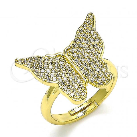 Oro Laminado Multi Stone Ring, Gold Filled Style Butterfly Design, with White Micro Pave, Polished, Golden Finish, 01.341.0049