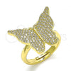 Oro Laminado Multi Stone Ring, Gold Filled Style Butterfly Design, with White Micro Pave, Polished, Golden Finish, 01.341.0049