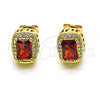 Oro Laminado Stud Earring, Gold Filled Style with Garnet Cubic Zirconia and White Micro Pave, Polished, Golden Finish, 02.342.0209.1