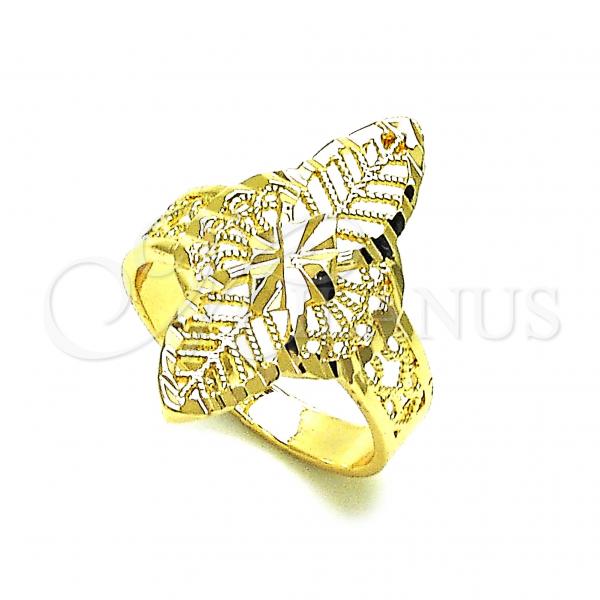 Oro Laminado Elegant Ring, Gold Filled Style Flower and Leaf Design, Diamond Cutting Finish, Golden Finish, 01.233.0035.07