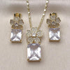 Oro Laminado Earring and Pendant Adult Set, Gold Filled Style Flower Design, with White Cubic Zirconia and White Micro Pave, Polished, Golden Finish, 10.196.0190