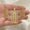 Oro Laminado Earring and Pendant Adult Set, Gold Filled Style with White Crystal, Polished, Golden Finish, 10.306.0020