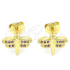 Oro Laminado Stud Earring, Gold Filled Style Dragon-Fly Design, with Ruby Micro Pave, Polished, Golden Finish, 02.156.0470.1