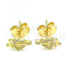 Oro Laminado Stud Earring, Gold Filled Style Heart Design, with White Micro Pave, Polished, Golden Finish, 02.233.0050