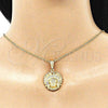 Oro Laminado Religious Pendant, Gold Filled Style with White Crystal, Polished, Golden Finish, 05.351.0199