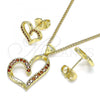 Oro Laminado Earring and Pendant Adult Set, Gold Filled Style Heart Design, with Garnet Micro Pave, Polished, Golden Finish, 10.156.0409.1