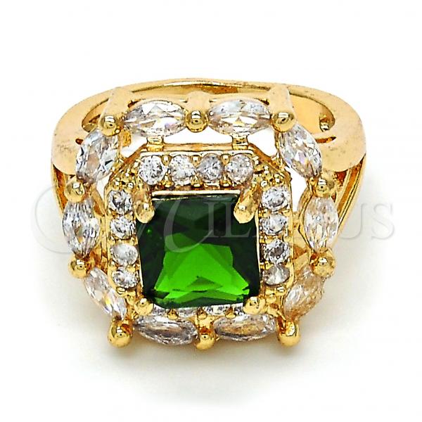 Oro Laminado Multi Stone Ring, Gold Filled Style with Green and White Cubic Zirconia, Polished, Golden Finish, 01.284.0005.08 (Size 8)