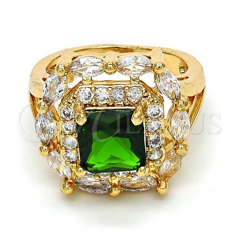 Oro Laminado Multi Stone Ring, Gold Filled Style with Green and White Cubic Zirconia, Polished, Golden Finish, 01.284.0005.08 (Size 8)