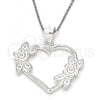 Sterling Silver Fancy Pendant, Heart and Flower Design, Polished,, 05.398.0017