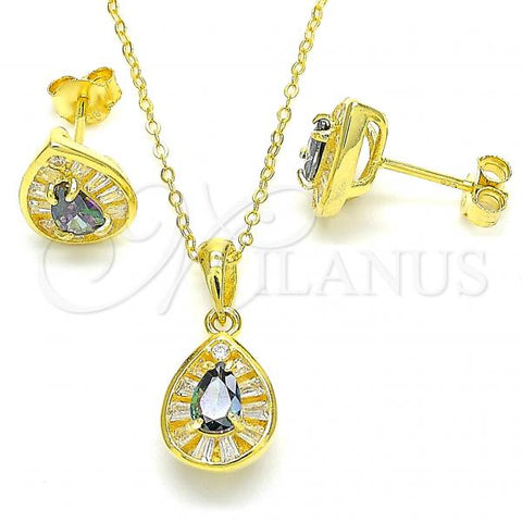 Sterling Silver Earring and Pendant Adult Set, Teardrop Design, with Vitrail Medium and White Cubic Zirconia, Polished, Golden Finish, 10.186.0042.1