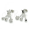 Sterling Silver Stud Earring, Star Design, with White Cubic Zirconia, Polished, Rhodium Finish, 02.285.0095