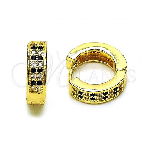 Oro Laminado Huggie Hoop, Gold Filled Style with Black and White Micro Pave, Polished, Golden Finish, 02.195.0104.3.15