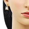 Oro Laminado Stud Earring, Gold Filled Style Chunky Design, with Ivory Pearl, Polished, Golden Finish, 02.213.0514