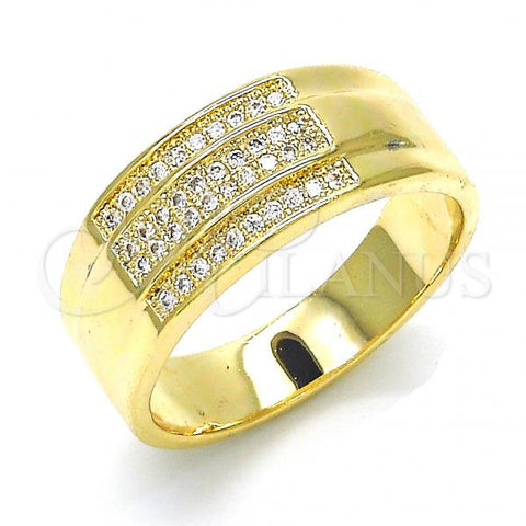 Oro Laminado Mens Ring, Gold Filled Style with White Micro Pave, Polished, Golden Finish, 01.156.0002.10 (Size 10)