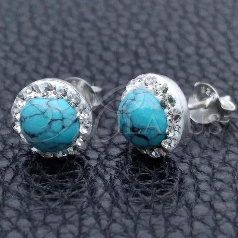 Sterling Silver Stud Earring, with White Cubic Zirconia and Turquoise Pearl, Polished, Silver Finish, 02.399.0036