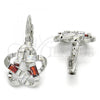 Rhodium Plated Leverback Earring, Flower Design, with Garnet and White Cubic Zirconia, Polished, Rhodium Finish, 02.210.0214.5