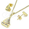 Oro Laminado Earring and Pendant Adult Set, Gold Filled Style Anchor Design, with Multicolor Cubic Zirconia, Polished, Golden Finish, 10.342.0023.1