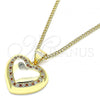 Oro Laminado Pendant Necklace, Gold Filled Style Heart Design, with Garnet and White Micro Pave, Polished, Golden Finish, 04.156.0383.1.20