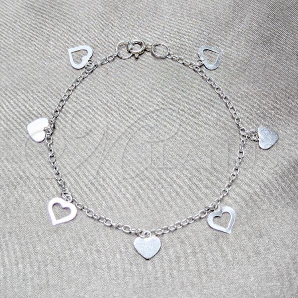 Sterling Silver Charm Bracelet, Heart Design, Polished, Silver Finish, 03.409.0172.07