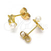 Oro Laminado Stud Earring, Gold Filled Style with White Micro Pave and Ivory Pearl, Polished, Golden Finish, 02.310.0084