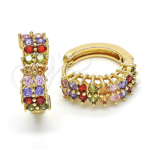 Oro Laminado Huggie Hoop, Gold Filled Style with Multicolor Cubic Zirconia, Polished, Golden Finish, 02.316.0024.1.15