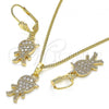 Oro Laminado Earring and Pendant Adult Set, Gold Filled Style Little Boy Design, with White Micro Pave, Polished, Golden Finish, 10.210.0143