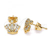 Oro Laminado Stud Earring, Gold Filled Style Crown Design, with White Micro Pave, Polished, Golden Finish, 02.213.0295