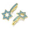 Oro Laminado Huggie Hoop, Gold Filled Style Star of David Design, with Turquoise Micro Pave, Polished, Golden Finish, 02.210.0472.4.15