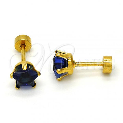 Stainless Steel Stud Earring, Star Design, with Tanzanite Cubic Zirconia, Polished, Golden Finish, 02.271.0006.4
