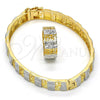 Oro Laminado Set Bangle, Gold Filled Style Greek Key and Flower Design, Diamond Cutting Finish, Two Tone, 13.99.0003.05.07 (09 MM Thickness, Size 7)