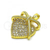 Oro Laminado Fancy Pendant, Gold Filled Style Heart Design, with White Micro Pave, Polished, Golden Finish, 05.381.0011