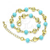 Oro Laminado Fancy Anklet, Gold Filled Style Ball Design, with Turquoise Pearl, Polished, Golden Finish, 03.63.2227.1.10