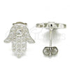 Sterling Silver Stud Earring, Hand of God Design, with White Cubic Zirconia, Polished, Rhodium Finish, 02.336.0095